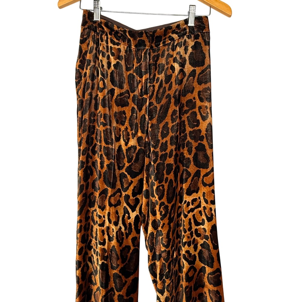Per Se by Carlisle Leopard Print Velvet Wide Leg Pants Brown Tan Animal Print - Picture 11 of 11